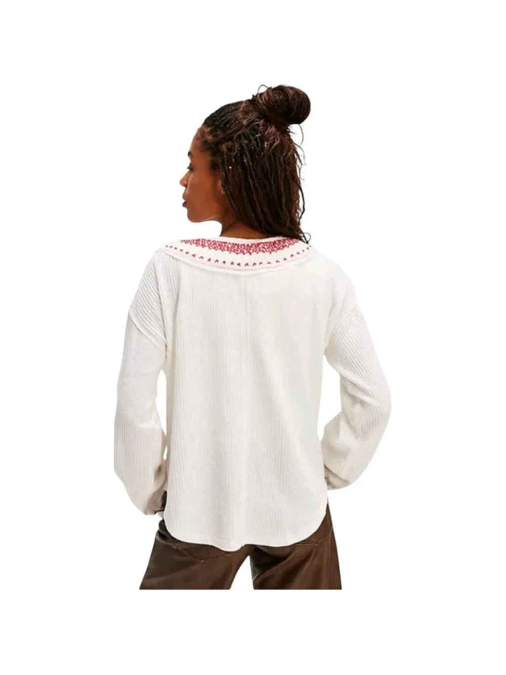 Free People Thermal Embroidered Oversized Holly Henley Top Sz XS
